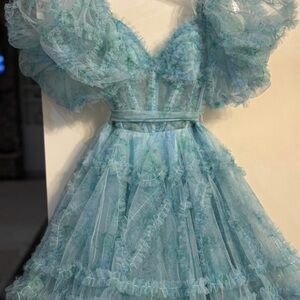 Sherri Hill Aqua Ruffled Kids Dress
